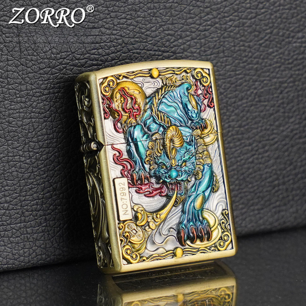 ⚡ขายดี! Zorro 「ขาดทุน」 ไฟแช็กกันลม เคลือบหนาปี่เซียะ ล้อเจียรโบราณ มูลค่าสูง ของขวัญสร้างสรรค์