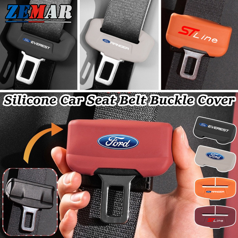 Ford ซิลิโคนเข็มขัดปลอดภัยหัวเข็มขัดป้องกันการลื่นป้องกัน nti รอยขีดข่วน เข็มขัดนิรภัยรถยนต์หัวเข็มขัดปกป้อง Ford Ranger Raptor Everest Focus MK2 MK3 Mustang Escape Fiesta Ecosport