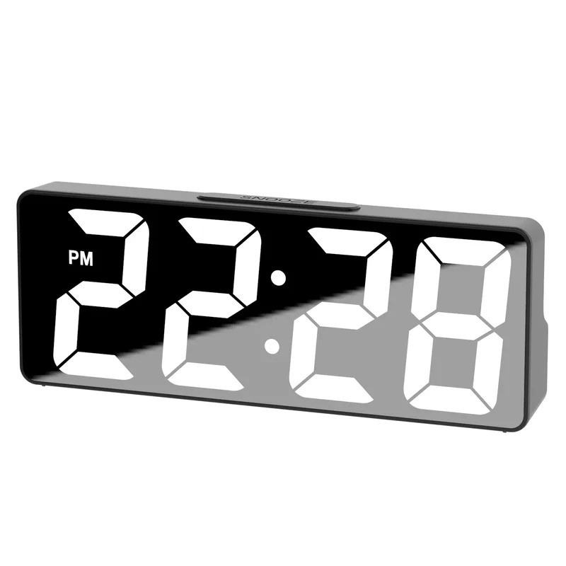 Digital Alarm Clock,Mirror Surface LED Electronic Clock,Adjustable Brightness, Snooze Model, 12/24H 