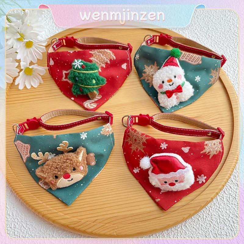 [IN] 23-40 ซม.Santa Snowman ต้นคริสต์มาสสัตว์เลี้ยงปรับสามเหลี่ยมคอสวมใส่สําหรับสัตว์เลี้ยงสุนัขขนาด