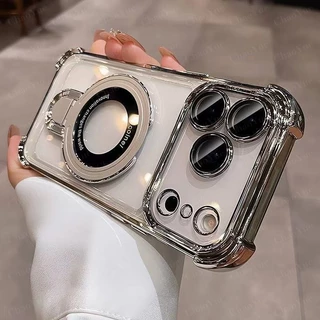 แท่นชาร์จไร้สายแม่เหล็กแบบใสสุดหรู พร้อมเคสซิลิโคนใส รองรับ iPhone 17 16 15 14 13 12 11 Pro Max Air Plus กันกระแทก เคสแข็งใสกันกระแทก ปกป้องด้านหลังและเพิ่มความสวยงาม