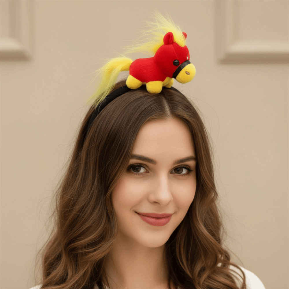 ที่คาดผมปีใหม่ ห่วงผมม้ามาสคอตสีแดง หมวกทรงการ์ตูนน่ารัก - รูปที่ 3