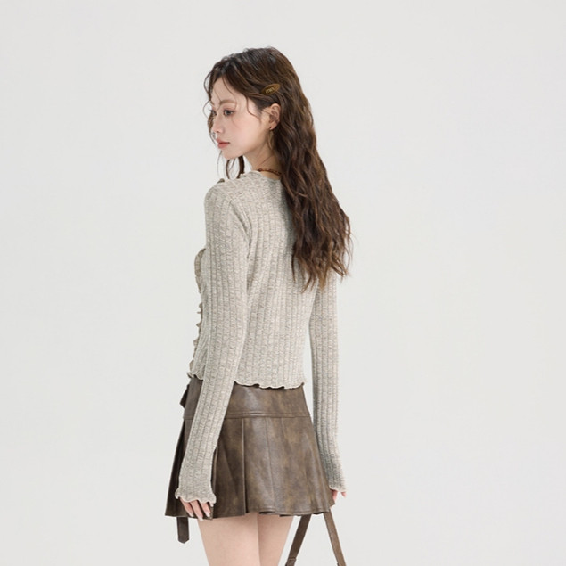 Lalisa พร้อมส่ง🍑เสื้อแขนยาวผู้หญิง คอวีแต่งเซื่อกผูก สีน้ำตาลดีไซน์เรียบหรูเสื้อกันหนาวเสื้อคาร์ดิแกนงานสวยแฟชั่นเกาหลี - รูปที่ 3