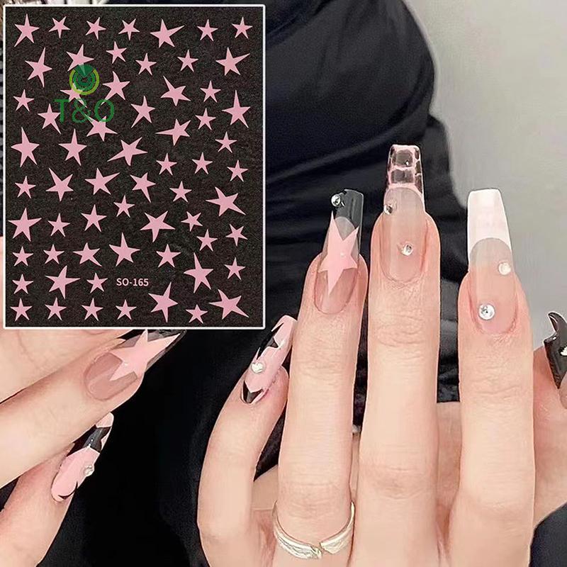 T & O 3D Y2K Star Nail Art สติกเกอร์ Self-Adhesive Pentagram ดาวเล็บออกแบบสําหรับผู้หญิงสาวตกแต่งเล็