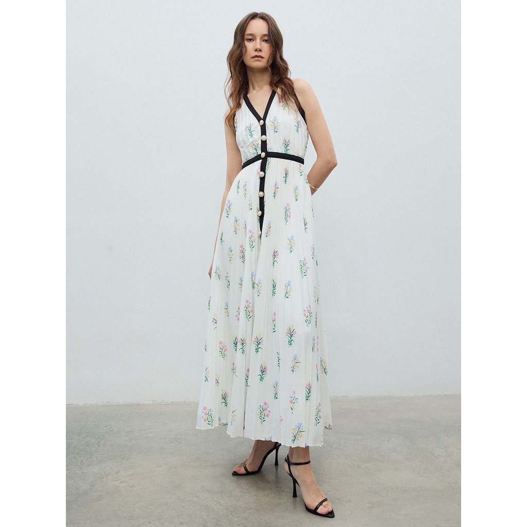 [Pomelo] เดรสพลีทลายดอกไม้ / Floral Pleated Dress