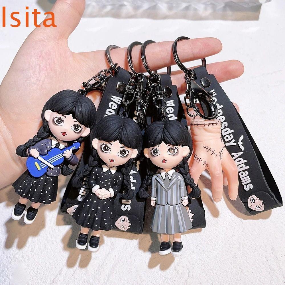 ISITAFTB Addams Family พวงกุญแจ, ซิลิโคน Action Figure Wednesday พวงกุญแจ, กระเป๋าพวงกุญแจตกแต่ง Thi