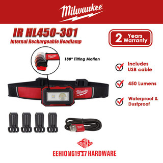MILWAUKEE IR HL450-301 Internal Rechargeable Headlamp 450 Lumens IRHL450-301 IRHL450