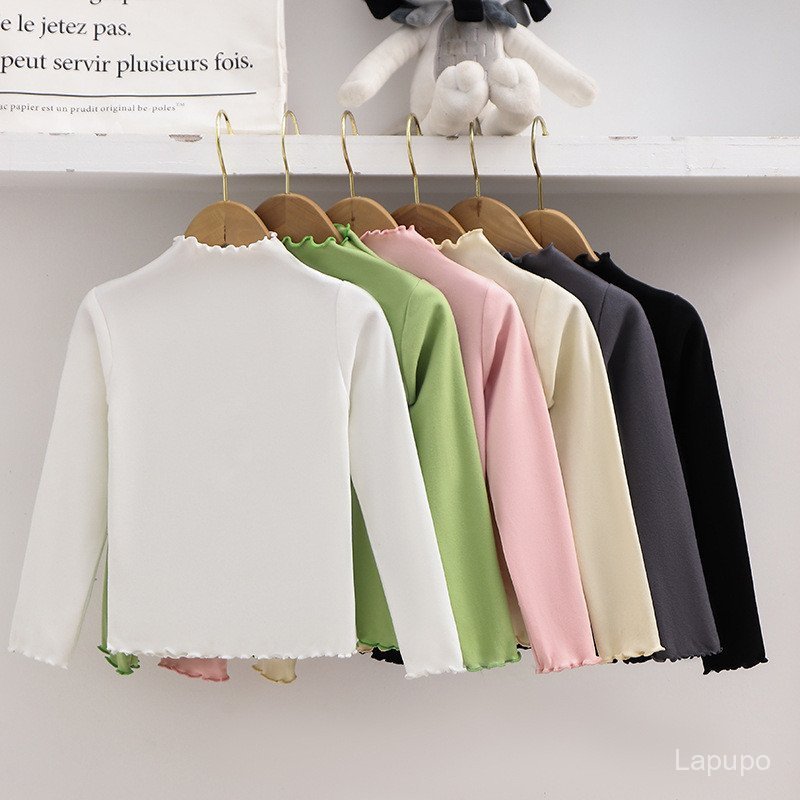 เสื้อยืดแขนยาวสีทึบแฟชั่นใหม่สำหรับสาวๆ มาพร้อมชั้นรองใน