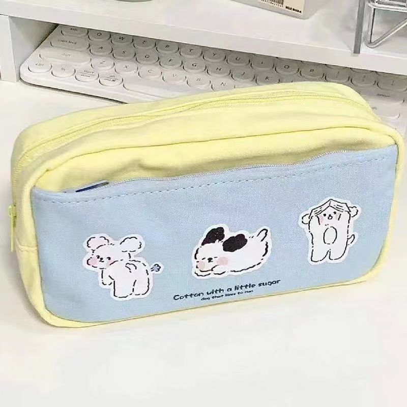 น่ารัก Simple Three Puppy Pencil Case Su Zai Zai กล่องเครื่องเขียนถุงเก็บดินสอ
