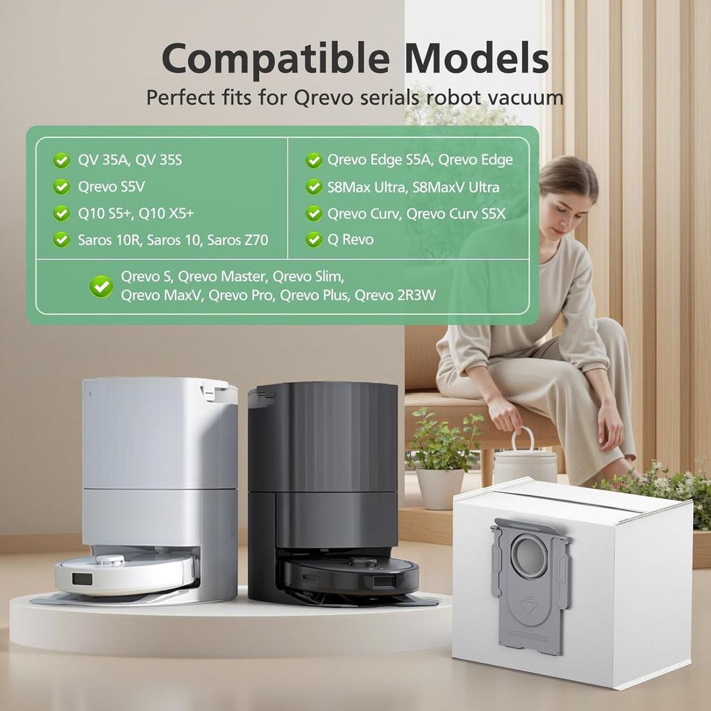 12 Pack Dust Bags for QV 35A/ Qrevo S5V/ Q10 S5+/ Saros 10R/ Qrevo S/Qrevo Master/Qrevo Edge S5A/ QV