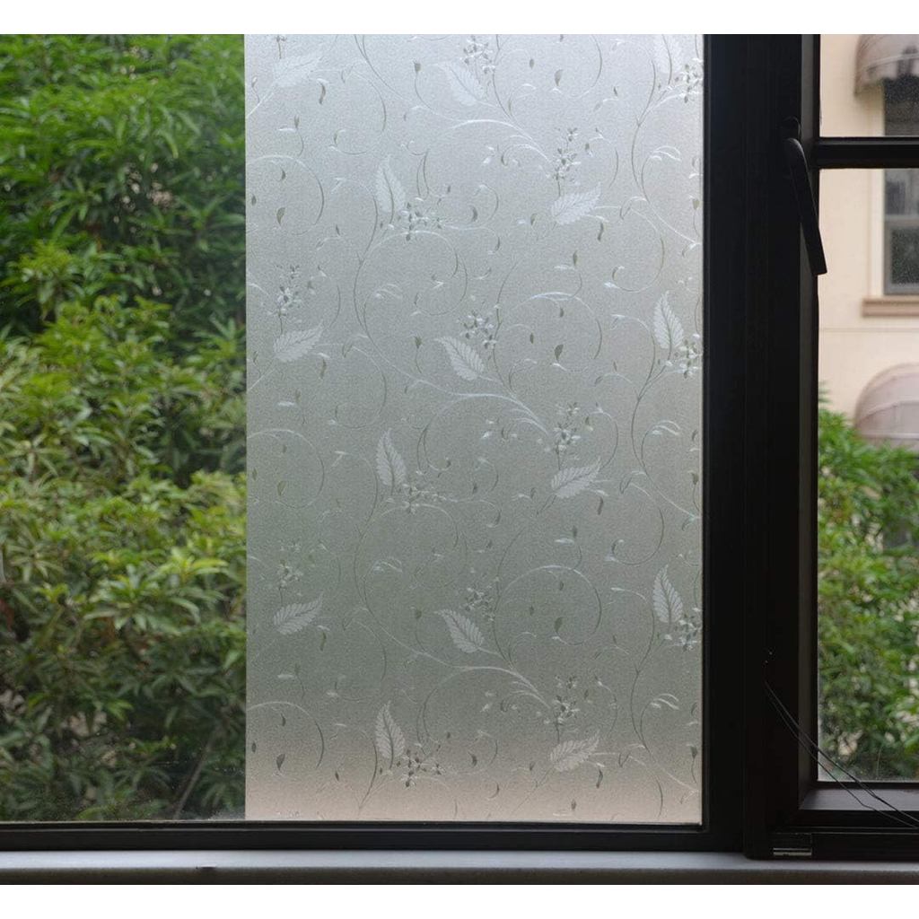VSUDO 1 Roll 17.7" by 78.7" Privacy Window Film, Vine Flower Pattern Window Tint, Static Cling Windo
