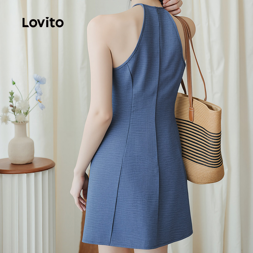Lovito เดรสยีนส์ผู้หญิง ผูกด้านหน้า สีฟ้า สไตล์ลําลอง แฟชั่นฤดูใบไม้ผลิ ฤดูร้อน L157ED118 - รูปที่ 2