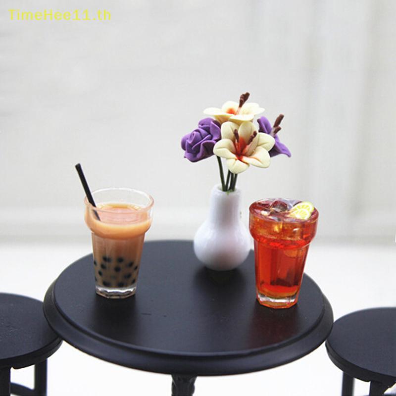 TimeHee 1:12 Miniature ชานมชามะนาวบ้านตุ๊กตา diy ตุ๊กตาอุปกรณ์ตกแต่งบ้าน ไทย