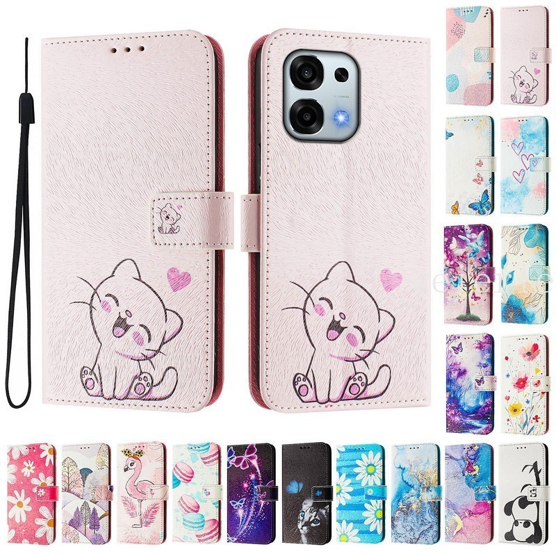 สําหรับ OPPO A6x A6 Pro 5G 4G กรณี CPH2781 CPH2799 น่ารักทาสีรูปแบบพลิกเคสโทรศัพท์สําหรับ OPPO F31 5G กรณีแม่เหล็กกระเป๋าสตางค์หนังหนังสือ