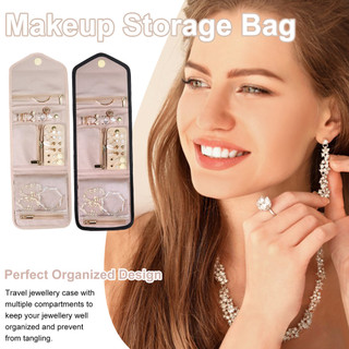 ⭐️Best Quality⭐️ Travel Jewelry Organizer Roll Foldable Mini Jewelry Case Bag with Zippered Pocket for Journey Rings, Necklaces, Earrings, Bracelets