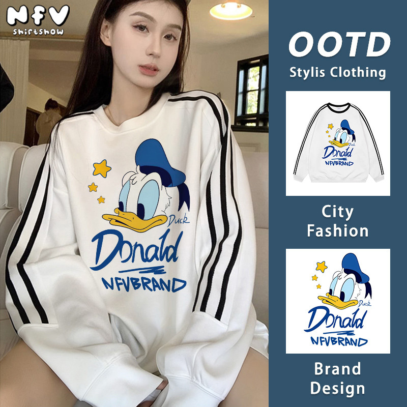 NFV แฟชั่นเกาหลี🌟 เสื้อสเวตเตอร์ รักษาความอบอุ่น ทรงหลวม ลำลองแมทช์ลุคง่าย ลายพิมพ์ Donald Duck YG1164