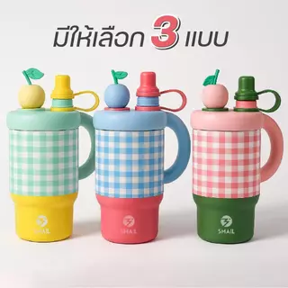 SMAIL แก้วเก็บความเย็น แก้วน้ำลายสก๊อต 800ml เก็บเย็นร้อนนาน สแตนเลส316 ดื่มได้2แบบ 2in1 กันรั่ว พกพาง่าย 3สี