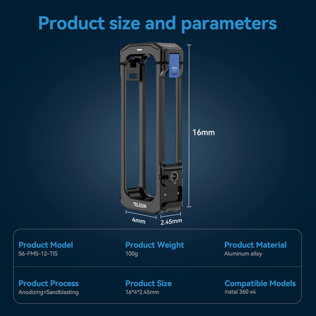 TELESIN อลูมิเนียมอัลลอยด์กรอบสําหรับ Insta 360 X4 แนวตั้งยิงน้ําหนักต่ําเกราะป้องกันสําหรับ Insta 360 X4 Action กล้อง - รูปที่ 4