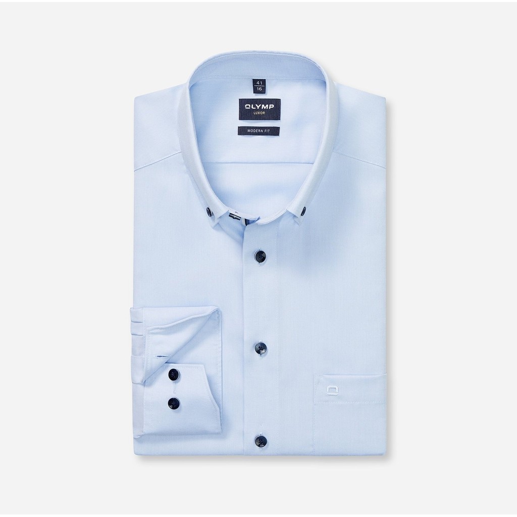 OLYMP LUXOR เสื้อเชิ้ตผู้ชายแขนยาว ทรงหลวม สีฟ้า รีดง่าย ยับยาก (16P1BU) WINT25