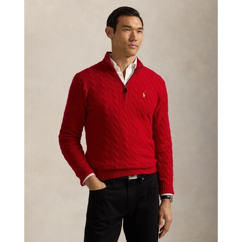 New Quarter-zip Cable-Knit Cotton Sweater Polo_Ralph Paul Men Sweater Laurens Casual Pullover