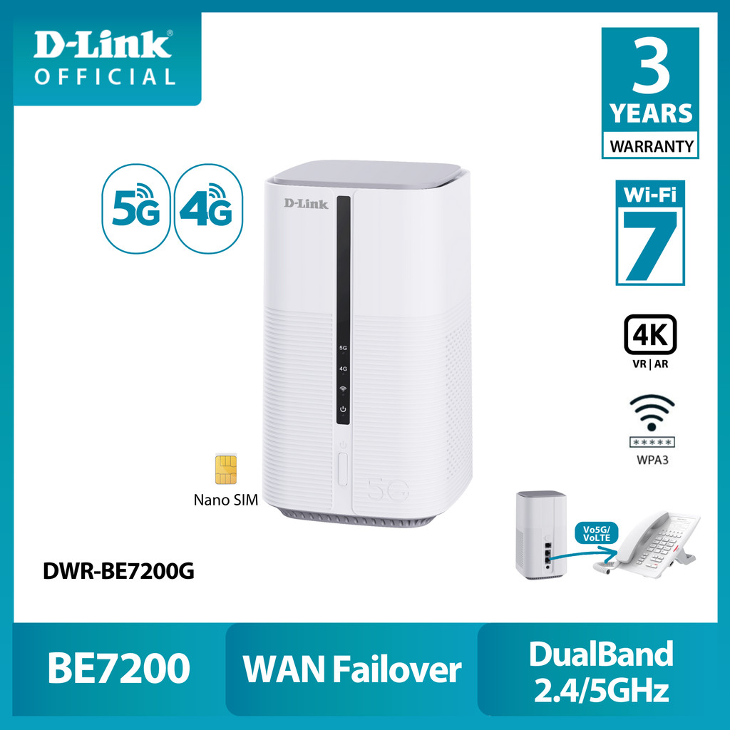 D-Link DWR-BE7200G 5G Wi-Fi 7 BE7200 Multi-Gigabit Router (MG)
