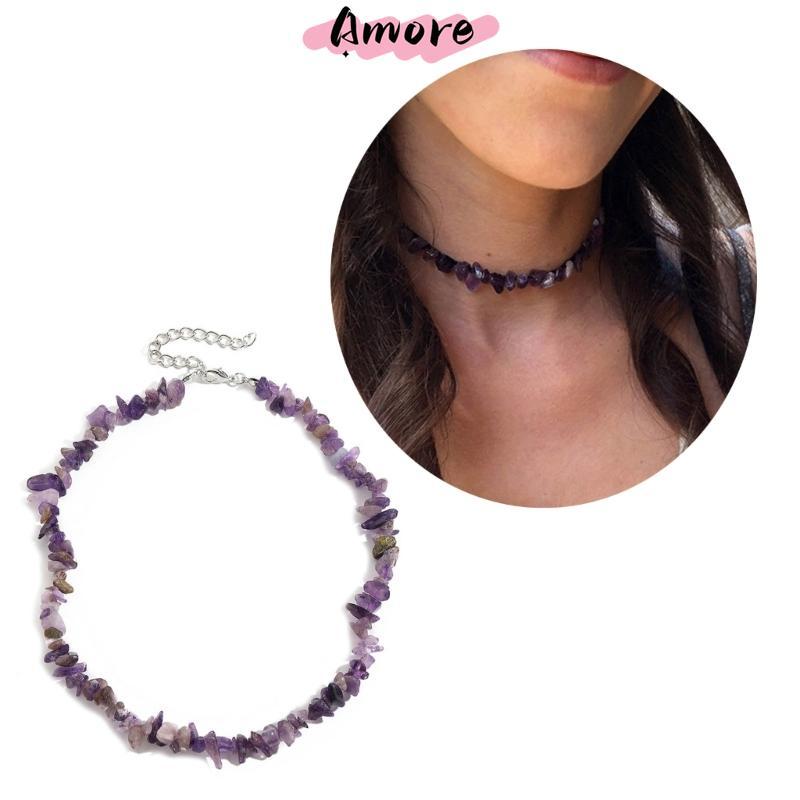 Colorful Natural Stone Choker Bohemia Gravel Beaded Grunge Necklace For Women