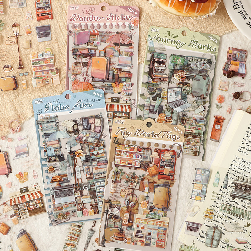4 แผ่น Original Journey Theme สติกเกอร์ไดอารี่ Deco DIY สติกเกอร์