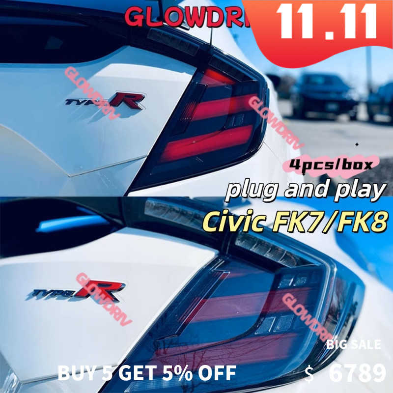 ไฟท้าย LED HONDA CIVIC Hatchback FK7 FK8 2016-2021 แก้วใส+ไฟท้ายแดง lampu