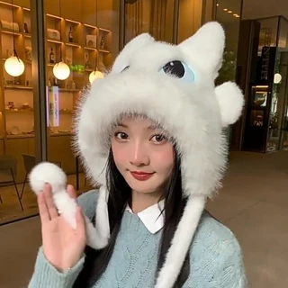 NEW หมวกการ์ตูน หมวกตุ๊กตาฤดูหนาว หมวกไหมพรม วัสดุขนปุย น่ารัก กันลม อบอุ่นป้องกันหู เหมาะสำหรับฤดูหนาว