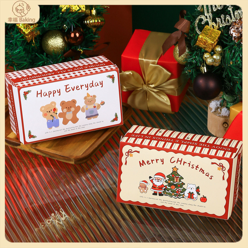 [มีความสุข] 10ชิ้น2025กล่องกระดาษขนมคริสต์มาสกล่องของขวัญขนมอบขนมกล่องบิสกิตไอซิ่งกล่องของขวัญบิสกิต