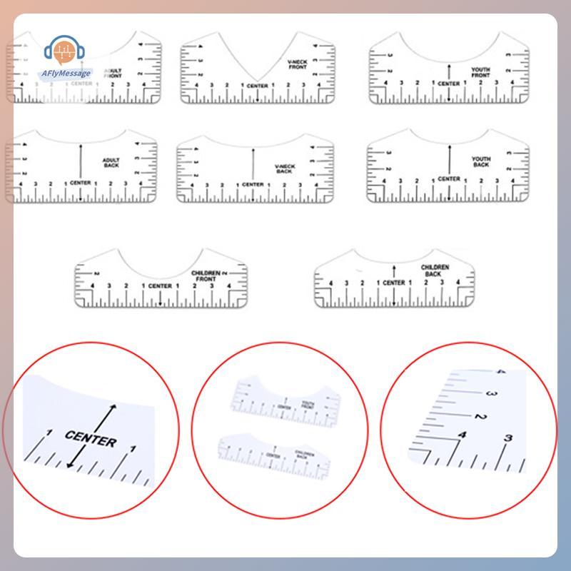 AFl 8 ชิ้นเสื้อยืดไม้บรรทัดคู่มือ V คอการจัดตําแหน่งเครื่องมือเพื่อการออกแบบศูนย์การวัด TH