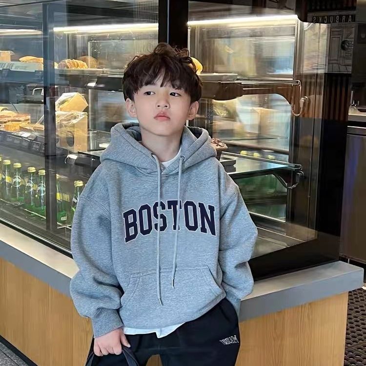 เสื้อสเวตเตอร์เด็กผู้ชายอเมริกันฤดูใบไม้ร่วงฤดูหนาวสไตล์บางสตรีทสวมพิมพ์ตัวอักษรขนาดกลางขนาดใหญ่เสื้อผ้าเด็กทุกการแข่งขันแฟชั่ - รูปที่ 4