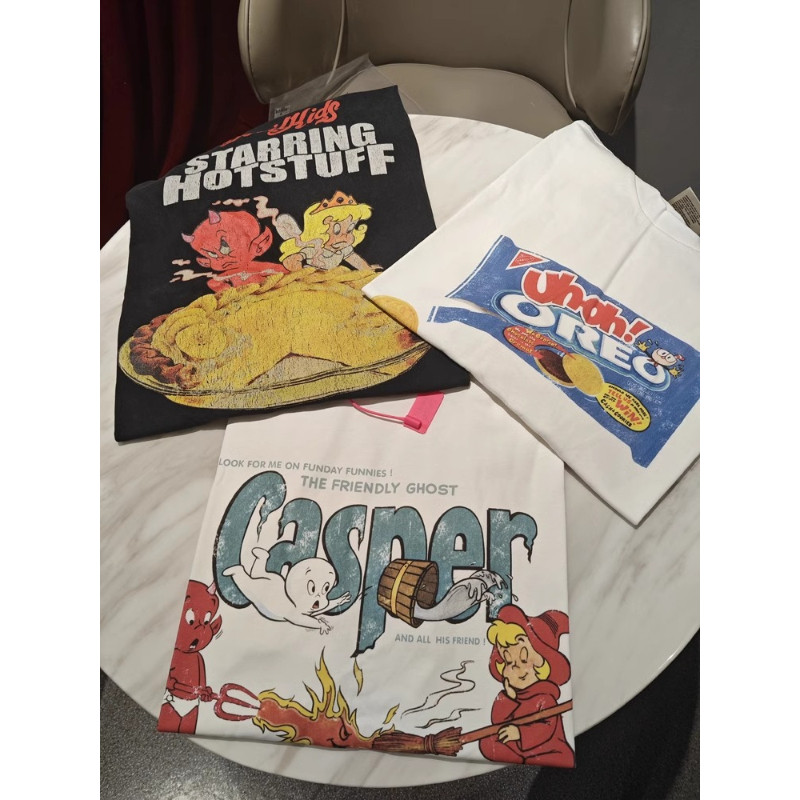 เกาหลี ผ้าฝ้าย100% เสื้อยืดแขนสั้น Oversize SLNDX0718 ผู้ชาย ผู้หญิง ลายทาง ตัวอักษร การ์ตูน หลวม ฤดูร้อน ฤดูใบไม้ผลิ - รูปที่ 5