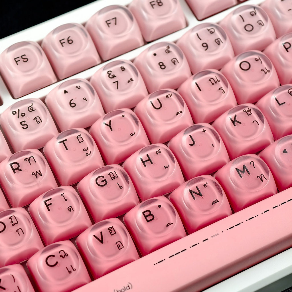 MAIMOOO สีชมพู Haze Keycap HOA โปรไฟล์ 132 คีย์ PBT PC Double Shot Dye Sublimation รอบสีชมพู Gradient Jelly Keycaps สร้างสรรค์น่ารักลิปสติก Liquid Foundation ไทย Keycaps