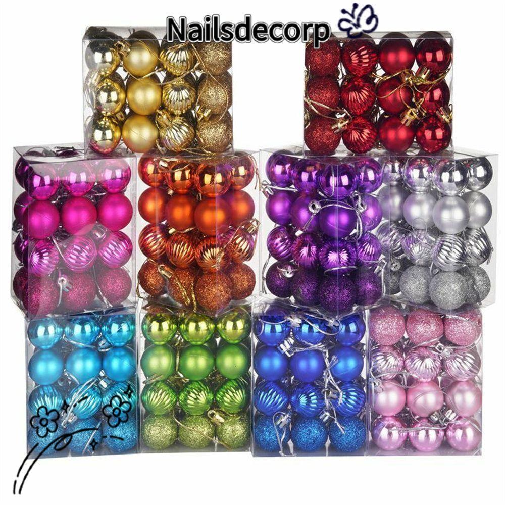 NAILS 24 ชิ้นต้นคริสต์มาสลูกบอลแขวน DIY จี้ Glittery Party ตกแต่ง