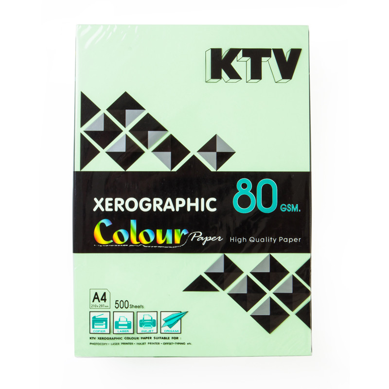 KTV กระดาษสีถ่ายเอกสาร A4 80 แกรม สีเขียว ขนาด 500 แผ่น