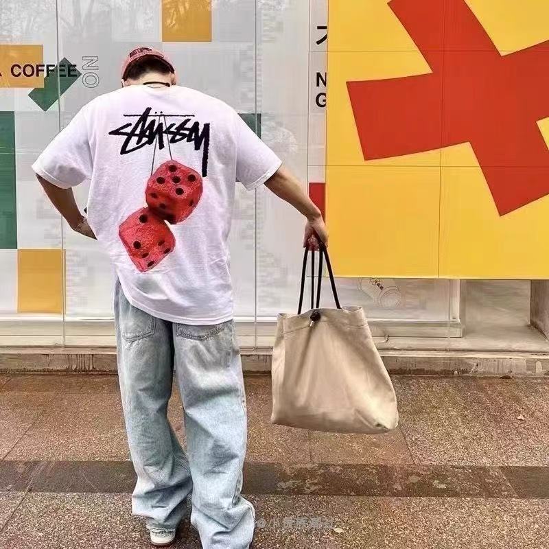 เกาหลี เสื้อแบบดารา เสื้อยืดแขนสั้น Oversize SLNDX0770 ผู้ชาย ผู้หญิง ลายทาง ตัวอักษร หลวม ลายสกรีน ฤดูร้อน ฤดูใบไม้ผลิ