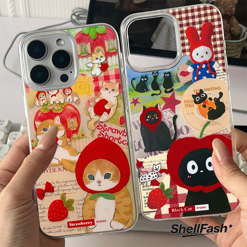 For iPhone เคสไอโฟน 13 14 11 Pro 16 Pro Max 15 14 PRO 11 MAX X XS MAX XR 7/8PLUS 15 16 Plus 12 จิ๋มสตรอเบอร์รี่