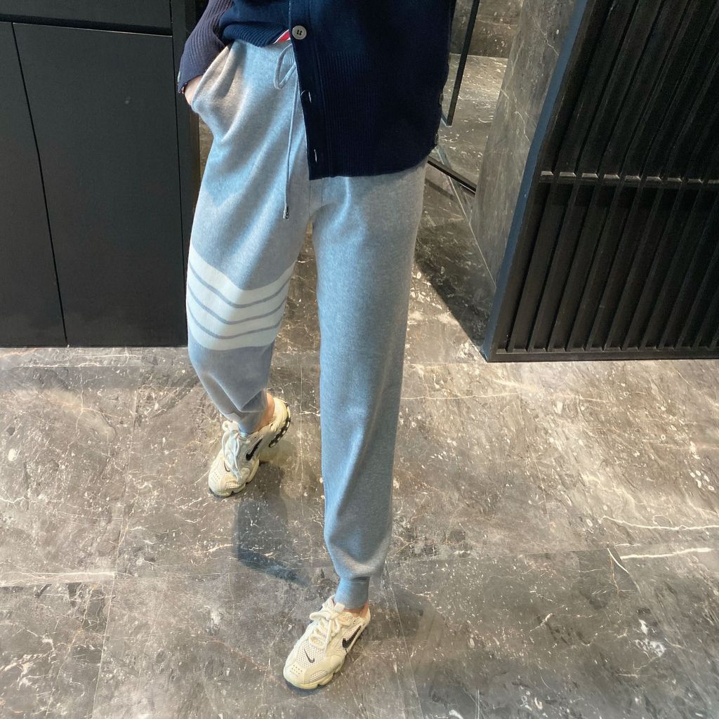 H9CV Thom browne Knitted Wool Sweatpants with Four Stripes, Casual Sports Joggers for Men and Women,