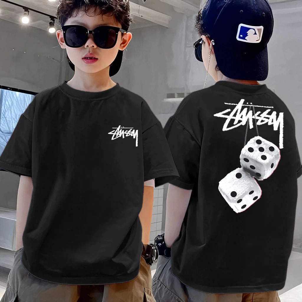 เสื้อเด็ก cotton เสื้อคอกลม ลายพิมพ์แฟชั่น ใส่สบาย เสื้อกีฬา 'AMSSM DICE'