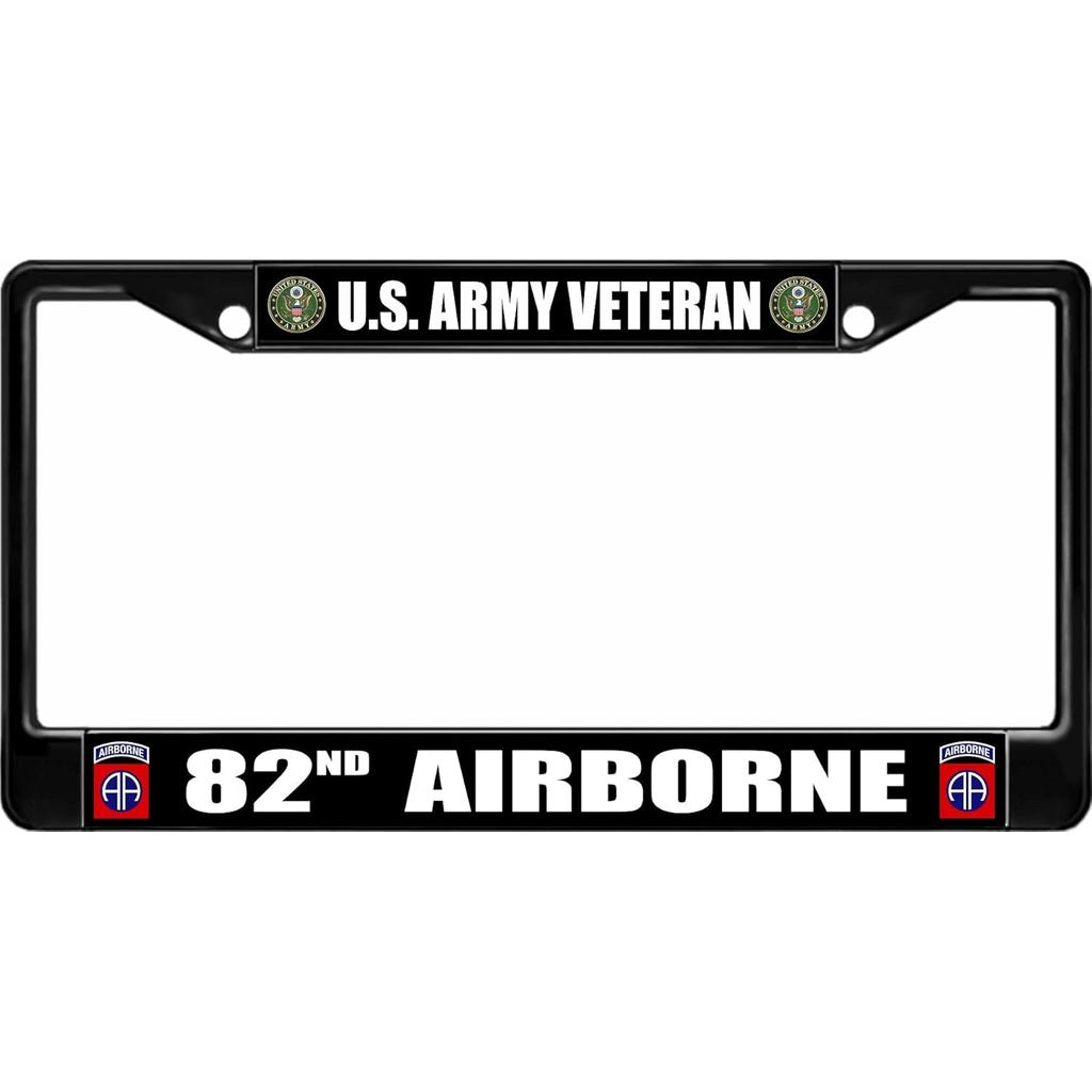 US Army Veteran 82nd Airborne กรอบป้ายทะเบียนสีดํา