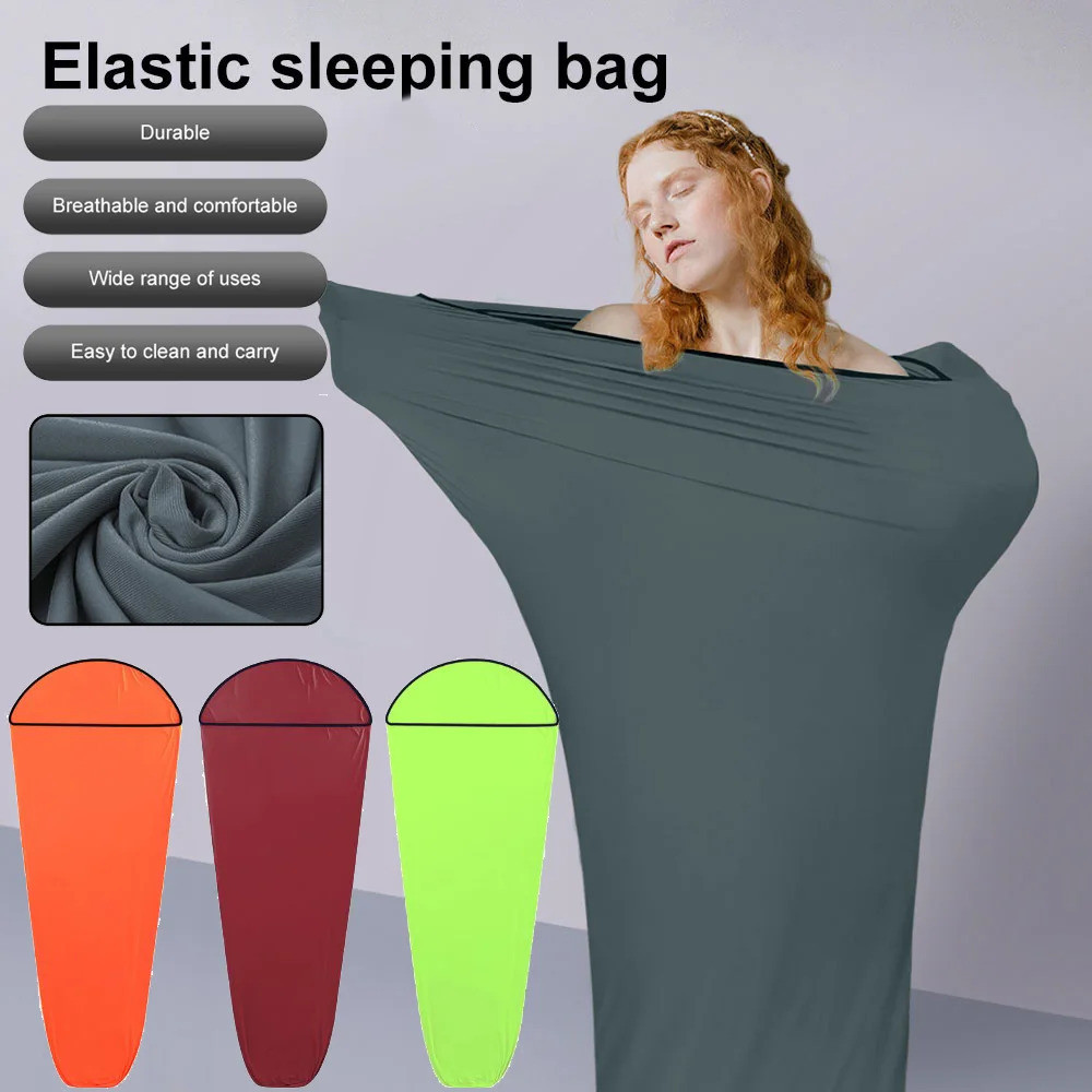ท่องเที่ยวกลางแจ้งความยืดหยุ่นสูงถุงนอน Liner Travel ถุงนอน Camping Sleep Sack สําหรับเครื่องบินรถไฟ