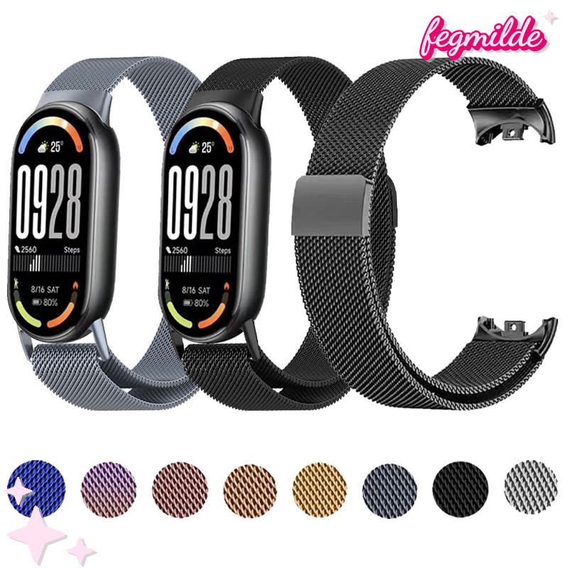 สายมิลาน for Smartwatch Xiaomi Mi Band 10 9 8 NFC สร้อยข้อมือสายโลหะ อุปกรณ์เสริม for Mi Band 10 9 8