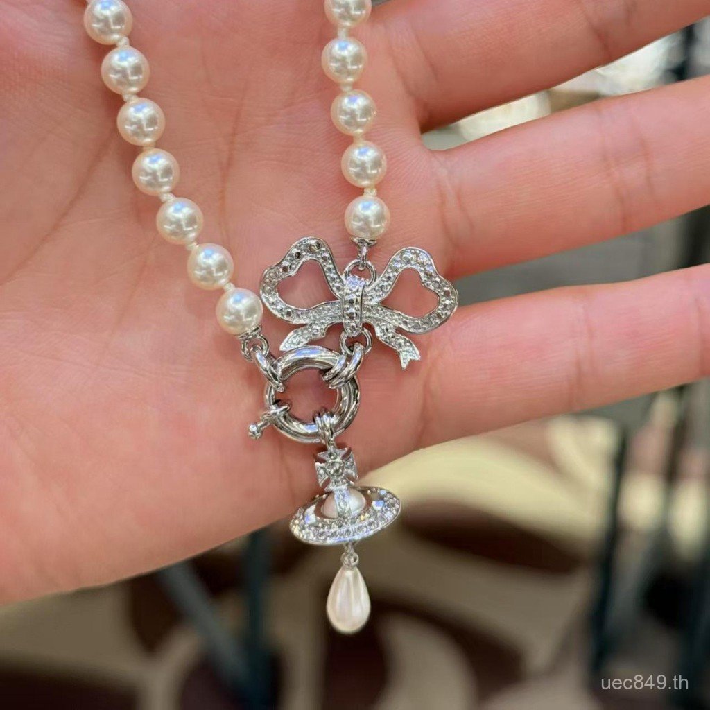 สร้อยคอมีก้านคล้องคอลูกปัดทรงดาวศุกร์ พลอยหินน้ำหยด พร้อมส่ง PML2