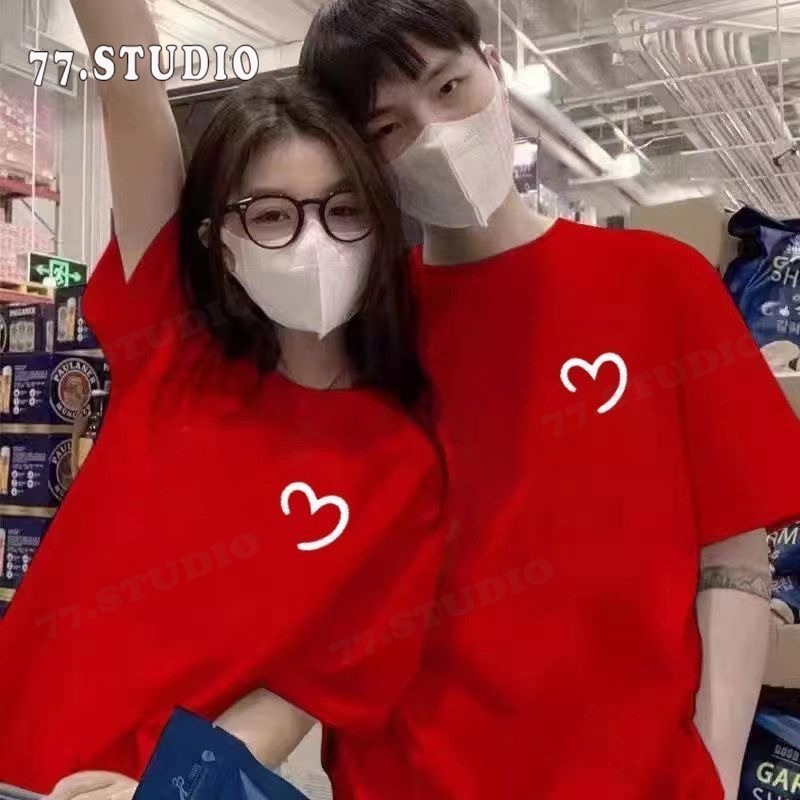 ❤️Happy Valentine’s Day❤️ เสื้อยืดคู่รัก ผ้าคอตตอน พิมพ์ลายความรัก แขนสั้น ใส่สบาย คุณภาพดี#oversize T-shirt # COD ราคา ถูกที่สุด ดีลบีเคเค แกลเลอรีภาพที่ 3