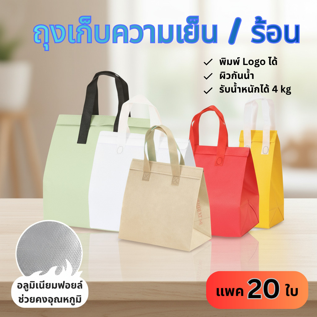 🛍️[20 ใบ] 🛍️ถุงฟอยล์เก็บความเย็น/ร้อน แบบมีแถบกาว
