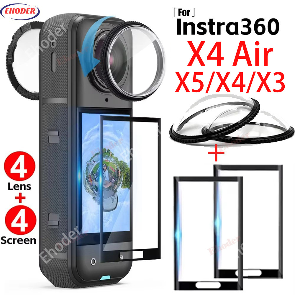 8in1 สําหรับ Insta360 X4Air X5 X4 X3 เลนส์กล้อง PC Guard พร้อมป้องกันหน้าจอ Anti-Scratch ฟิล์มแก้วสําหรับ Insta360X4Air X4 Air Anti-Scratch ป้องกันกีฬากล้องอุปกรณ์เสริม