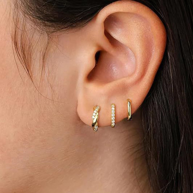 Kyrope ชุดต่างหู 3 ชิ้น สีทอง 18K ทนทาน เหมาะสำหรับของขวัญผู้หญิง - รูปที่ 2