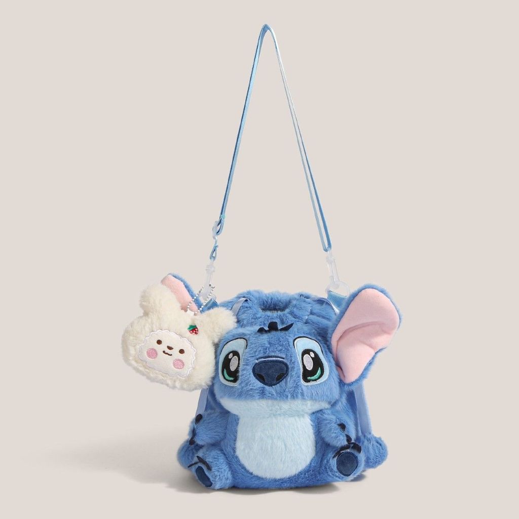 Stitch กระเป๋า Messenger ดีไซน์การ์ตูนน่ารัก พร้อมลายตุ๊กตา Plush และสายคล้อง Drawstring สำหรับสะพายไหล่