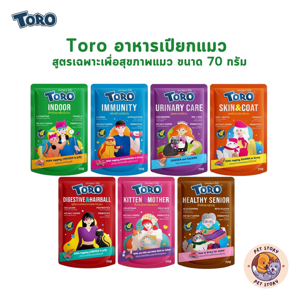 Toro โทโร่ อาหารเปียกแมว เกรดพรีเมี่ยม สูตรเฉพาะเพื่อสุขภาพแมว ขนาด 70 กรัม